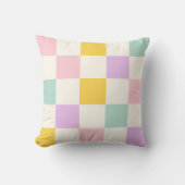 ピンク色の黄色い市松模様にアクア市松模様に模様 クッション (正面)