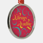 ピンク色の黄色い渦巻き形が常読に本風 メタルオーナメント (右)