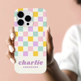 ピンク色の黄色い紫の青いチェッカーボード Case-Mate iPhone 14 PROケース