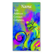 ピンク色の黄色い緑のお洒落花 マグネット名刺 (正面縦)