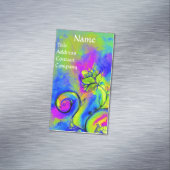 ピンク色の黄色い緑のお洒落花 マグネット名刺 (インサイチュ)