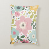 ピンク色の黄色い花のモダンフローラ アクセントクッション (裏面(縦))