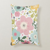 ピンク色の黄色い花のモダンフローラ アクセントクッション (正面(垂直))