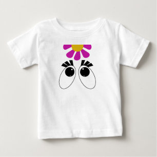 ピンク色の黄色い花を持つ漫画の目 ベビーTシャツ