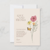 ピンク色の黄色い野感謝してい花の愛と結婚の サンキューカード (正面)