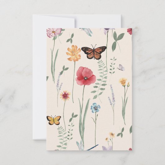 ピンク色の黄色い野感謝してい花の愛と結婚の サンキューカード (裏面)