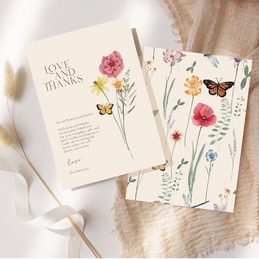 ピンク色の黄色い野感謝してい花の愛と結婚の サンキューカード