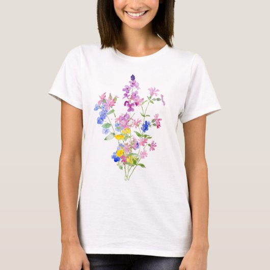 ピンク色の黄色い野花の花束 Tシャツ (正面)