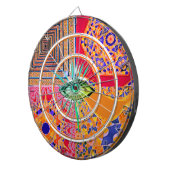 ピンク色の黄色い青い幾何タイルと目 ダーツボード (正面右)