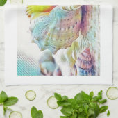 ピンク色の黄色と青の海絵画の色 キッチンタオル (折り畳み)