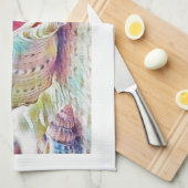 ピンク色の黄色と青の海絵画の色 キッチンタオル (四つ折り)