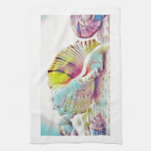 ピンク色の黄色と青の海絵画の色 キッチンタオル (縦)