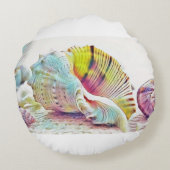 ピンク色の黄色と青の貝殻の水色の夏 ラウンドクッション (裏面)