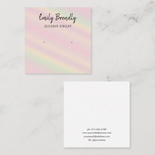 ピンク色の黄色のストライプイヤリング表示名刺 スクエア名刺 (正面/裏面)