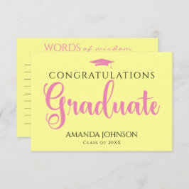 ピンク色の黄色の卒業生の英知の言葉 エンクロージャーカード