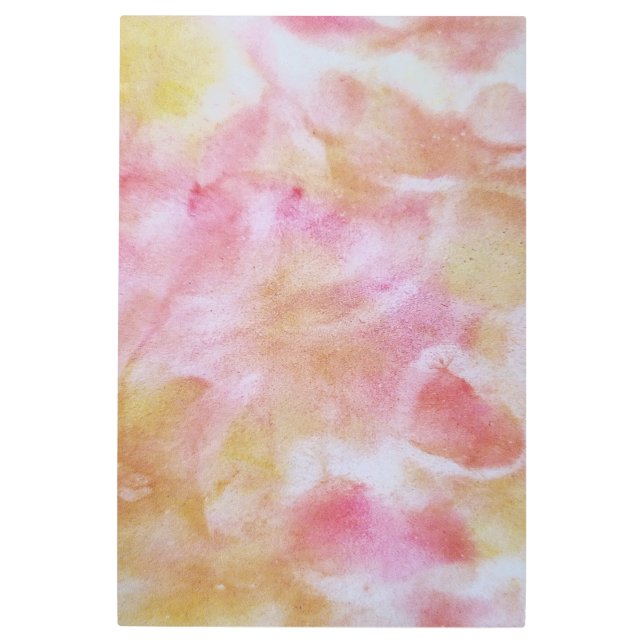 ピンク色の黄色の抽象芸術の水の色の壁メタルアート メタルプリント (正面)