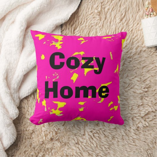 ピンク色の黄色の抽象芸術パターン クッション (ブランケット)