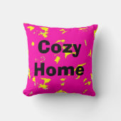 ピンク色の黄色の抽象芸術パターン クッション (正面)