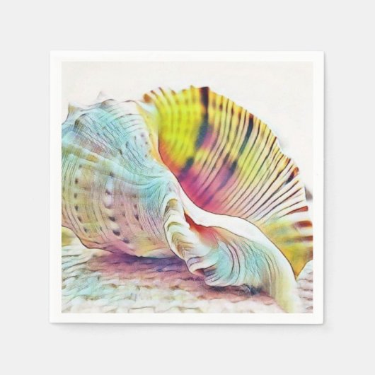 ピンク色の黄色の海の貝類の水彩紙ナプキン スタンダードカクテルナプキン (正面)