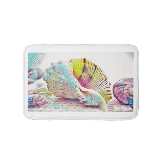 ピンク色の黄色の海絵画の花 バスマット (正面)