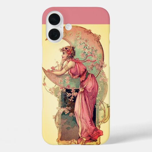 ピンク色の黄色の花を持つ月の女性 Case-Mate iPhoneケース (裏面)