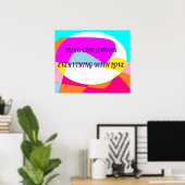 ピンク色の黄色の青いパターンに愛を持つすべてのもの ポスター (ホームオフィス)