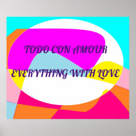 ピンク色の黄色の青いパターンに愛を持つすべてのもの ポスター