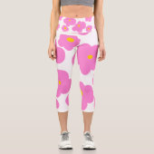 ピンク色の黄色デイジーの花モダンのエレガント模様 カプリレギンス (正面)