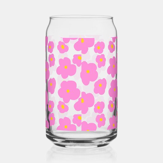 ピンク色の黄色デイジーの花モダンのエレガント模様 ガラス缶 (右)