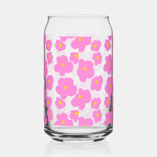 ピンク色の黄色デイジーの花モダンのエレガント模様 ガラス缶 (左)