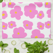 ピンク色の黄色デイジーの花モダンのエレガント模様 キッチンタオル (折り畳み)