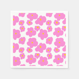 ピンク色の黄色デイジーの花モダンのエレガント模様 スタンダードカクテルナプキン