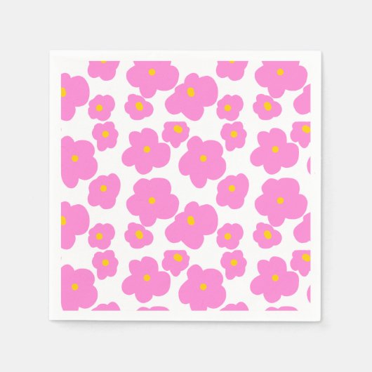 ピンク色の黄色デイジーの花モダンのエレガント模様 スタンダードカクテルナプキン (正面)