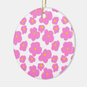 ピンク色の黄色デイジーの花モダンのエレガント模様 セラミックオーナメント (左)