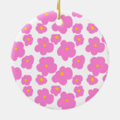 ピンク色の黄色デイジーの花モダンのエレガント模様 セラミックオーナメント (裏面)