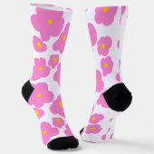 ピンク色の黄色デイジーの花モダンのエレガント模様 ソックス (傾斜あり)