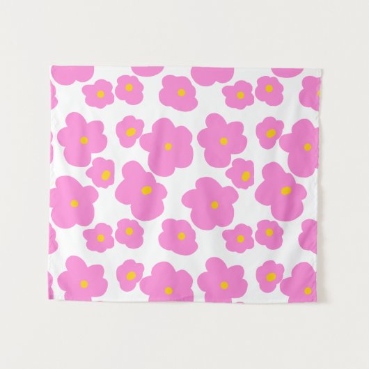 ピンク色の黄色デイジーの花モダンのエレガント模様 タペストリー (正面(横))