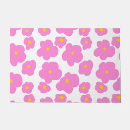 ピンク色の黄色デイジーの花モダンのエレガント模様 ドアマット