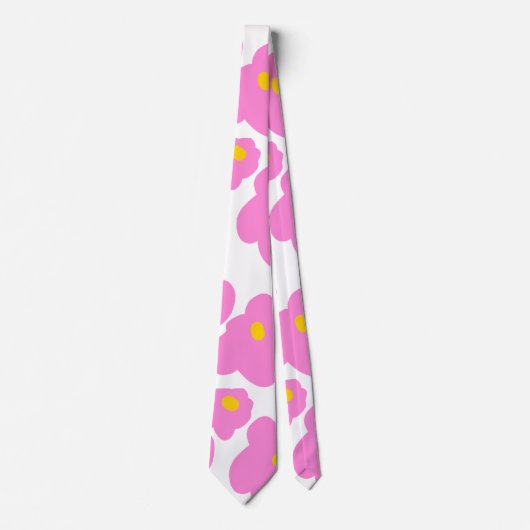 ピンク色の黄色デイジーの花モダンのエレガント模様 ネクタイ (正面)