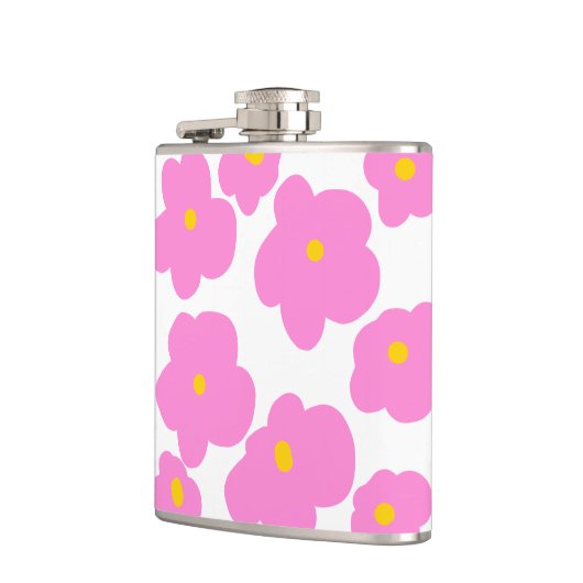 ピンク色の黄色デイジーの花モダンのエレガント模様 フラスク (左)