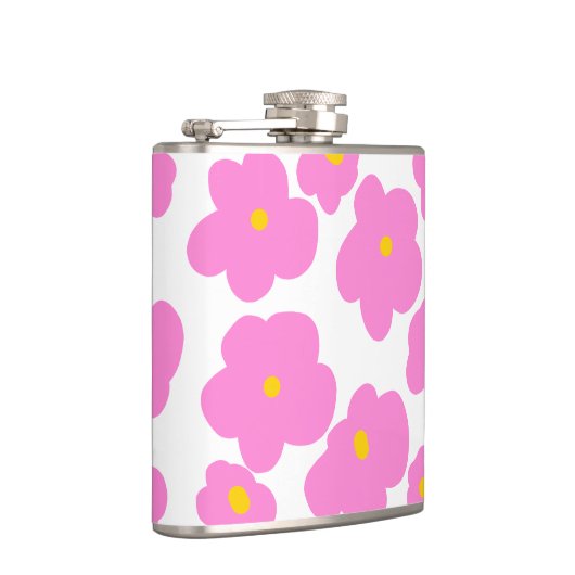 ピンク色の黄色デイジーの花モダンのエレガント模様 フラスク (右)
