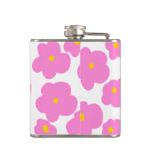 ピンク色の黄色デイジーの花モダンのエレガント模様 フラスク (裏面)