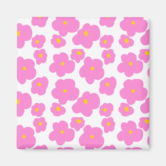 ピンク色の黄色デイジーの花モダンのエレガント模様 マグネット (正面)