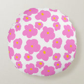 ピンク色の黄色デイジーの花モダンのエレガント模様 ラウンドクッション (正面)