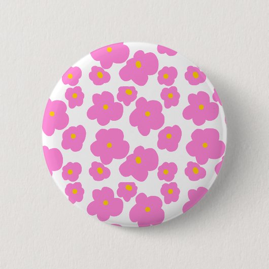 ピンク色の黄色デイジーの花モダンのエレガント模様 缶バッジ (正面)