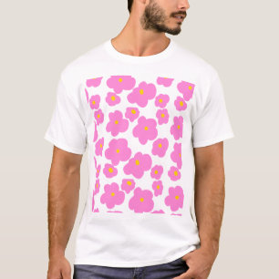 ピンク色の黄色デイジーの花モダンのエレガント模様 Tシャツ