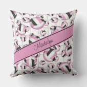 ピンク色の黒いガーリーバレーボールのパターン網アクセント クッション (裏面)