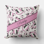 ピンク色の黒いガーリーバレーボールのパターン網アクセント クッション (正面)