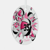 ピンク色の黒いバスケットの星の女の子は記念撮影 メタルオーナメント (正面右)