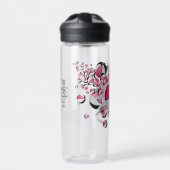 ピンク色の黒いバスケットボールが女の子のスポーツをする ウォーターボトル (正面)